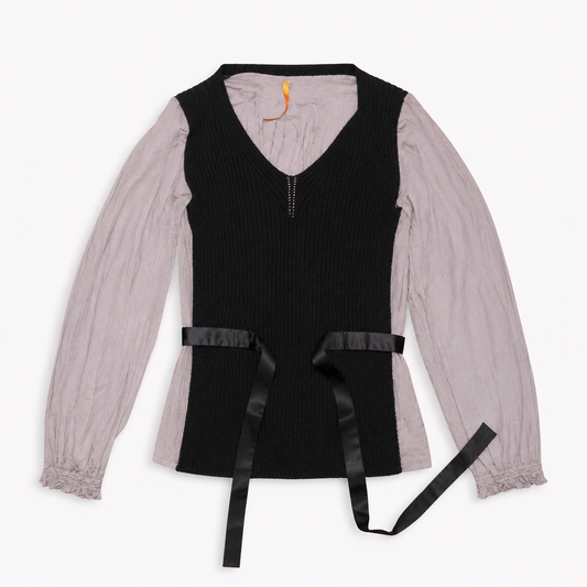 Cop Copine layered knitted vest with satin tie